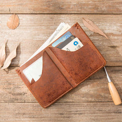 Handmade Leather Mens Small Wallets Bifold Vintage Slim billfold Wallet for Men