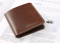 Handmade Leather Minimalist Womens Mens Bifold Small Wallet billfold Wallets for Men