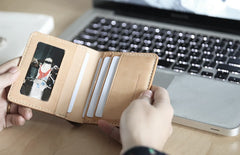 Handmade Leather Minimalist Womens Mens Bifold Small Wallet billfold Wallets for Men