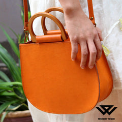 Handmade Leather Round Bag Crossbody Bag Shoulder Bag Purse for Women Leather Bag