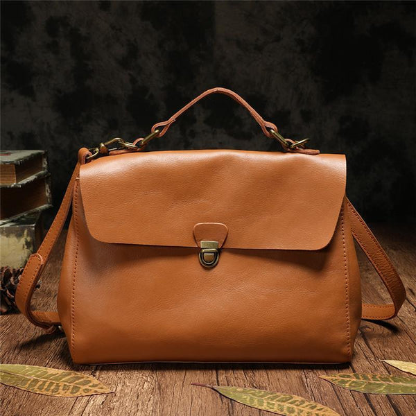 Brown Leather Womens Vintage Handbag Purse Shoulder Black Women's Work Handbag for Ladies