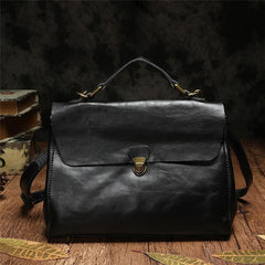 Black WOmens Leather Handbag Vintage Side Bag Brown Shoulder Bag for Ladies