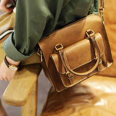 Black Leather Satchel Handbags Structured Satchel Purse - Annie Jewel