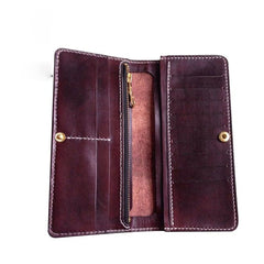 Handmade Leather Skull Pirate Mens Chain Wallet Biker Wallet Cool Leather Wallet Long Tooled Wallets for Men