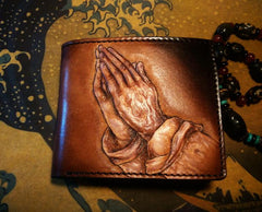 Handmade Leather Praying Tooled Mens billfold Wallet Cool Leather Wallet Slim Wallet for Men