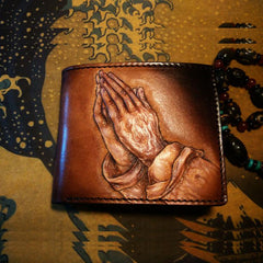Handmade Leather Skull Tooled Mens billfold Wallet Cool Leather Wallet Slim Wallet for Men