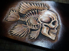 Handmade Leather Chinese Lion Tooled Mens billfold Wallet Cool Leather Wallet Slim Wallet for Men