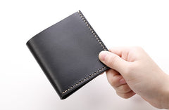 Handmade Leather Slim Black Red Womens Mens Bifold Small Wallet billfold Wallets for Men