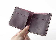 Handmade Leather Slim Black Red Womens Mens Bifold Small Wallet billfold Wallets for Men