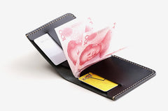 Handmade Leather Slim Black Red Womens Mens Bifold Small Wallet billfold Wallets for Men