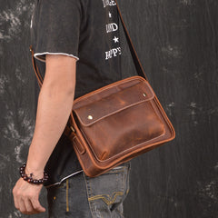 Cool Leather Small Messenger Bag Vintage Small Shoulder Bag For Men