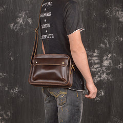 Cool Leather Small Messenger Bag Vintage Small Shoulder Bag For Men
