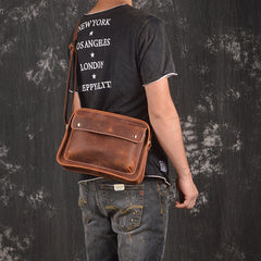 Cool Leather Small Messenger Bag Vintage Small Shoulder Bag For Men