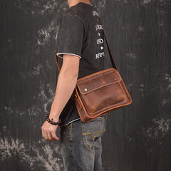 Cool Leather Small Messenger Bag Vintage Small Shoulder Bag For Men
