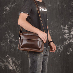 Cool Leather Small Messenger Bag Vintage Small Shoulder Bag For Men