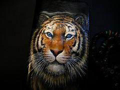 Handmade Leather Tiger Zipper Mens Long Wallet Clutch Cool Leather Wallet Long Tooled Wallets for Men