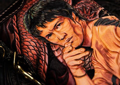 Handmade Leather Tooled Bruce Lee Black Mens Chain Biker Wallet Cool Leather Wallet Long Clutch Wallets for Men