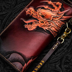 Handmade Leather Tooled Bruce Lee Black Mens Chain Biker Wallet Cool Leather Wallet Long Clutch Wallets for Men