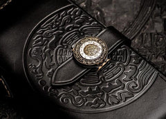 Handmade Leather Tooled Carp Chain Wallet Mens Biker Wallet Cool Leather Wallet Long Phone Wallets for Men