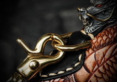 Handmade Leather Tooled Chinese Dragon Chain Wallet Mens Biker Wallet Cool Leather Wallets Long  Wallet for Men