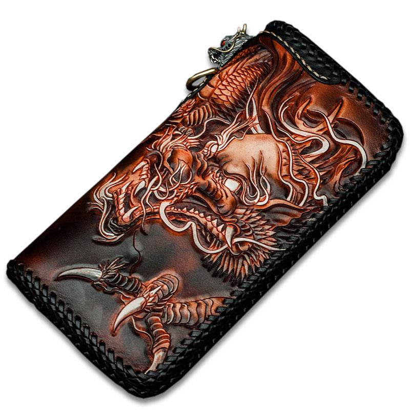 High Quality Genuine Leather Men Wallets Cool Dragon Warrior Printing Short Card Holder Purse Luxury