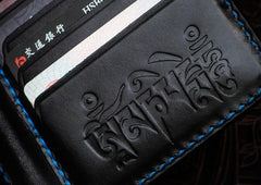 Handmade Leather Chinese Lion Tooled Mens Small Wallet Cool Slim billfold Wallet for Men