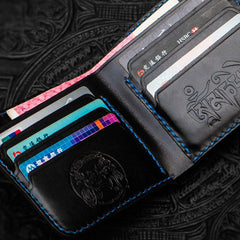 Handmade Leather Chinese Lion Tooled Mens Small Wallet Cool Slim billfold Wallet for Men
