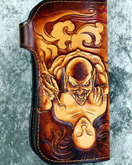 Handmade Leather Tooled Prajna Biker Chain Wallet Long Wallet for Men