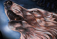 Handmade Leather Tooled Wolf Chain Wallet Mens Biker Wallet Cool Leather Wallet Long Phone Wallets for Men