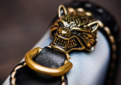 Handmade Leather Tooled Wolf Chain Wallet Mens Biker Wallet Cool Leather Wallet Long Phone Wallets for Men
