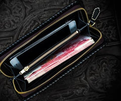 Handmade Leather Tooled Wolf Chain Wallet Mens Biker Wallet Cool Leather Wallet Long Phone Wallets for Men