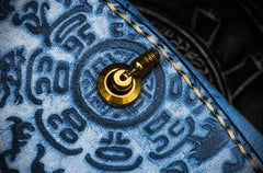 Handmade Leather Tooled Blue Women Envelope Vintage Leather Wallet Long Phone Clutch Wallets for Women