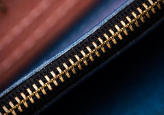 Handmade Leather Tooled Blue Women Envelope Vintage Leather Wallet Long Phone Clutch Wallets for Women