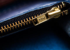Handmade Leather Tooled Blue Women Envelope Vintage Leather Wallet Long Phone Clutch Wallets for Women