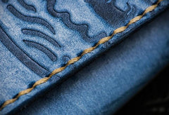 Handmade Leather Tooled Blue Women Envelope Vintage Leather Wallet Long Phone Clutch Wallets for Women