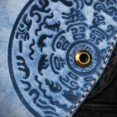 Handmade Leather Tooled Blue Women Envelope Vintage Leather Wallet Long Phone Clutch Wallets for Women