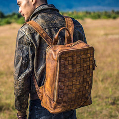 Handmade Leather Vintage Brown Mens Leather Backpack Travel Bag for men
