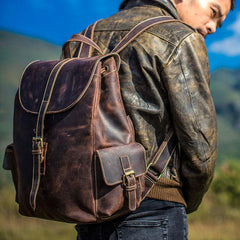 Handmade Vintage Leather Coffee Mens Cool Leather Backpack Travel Bag for men