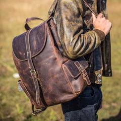 Handmade Vintage Leather Coffee Mens Cool Leather Backpack Travel Bag for men