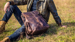 Handmade Vintage Leather Coffee Mens Cool Leather Backpack Travel Bag for men