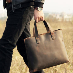 Vintage Leather Mens Coffee Black Handbag Shoulder Bag Briefcase for Men