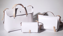 Handmade Leather White Gray Womens Small Cute Shoulder Purse Crossbody Bag for Women