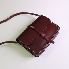 Handmade Leather satchel bag shoulder bag black red for women leather crossbody bag