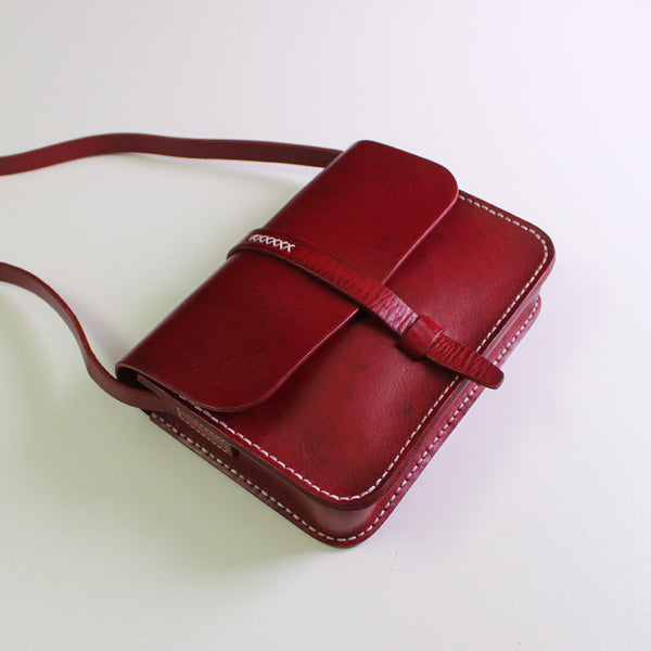Handmade Leather satchel bag shoulder bag black red for women leather crossbody MY022801002