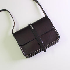 Handmade Leather satchel bag shoulder bag black red for women leather crossbody bag