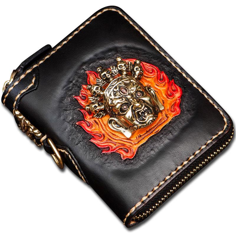 Handmade Leather Mahākāla Mens Chain Biker Wallet Cool Leather