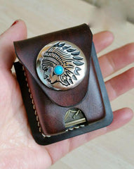 Brown Leather Classic Zippo Lighter Case Handmade Zippo Lighter Pouch with Belt Clip For Men