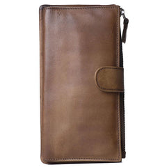 Brown Cool Leather Mens Long Wallet Phone Card Wallet Bifold Clutch Wallet for Men