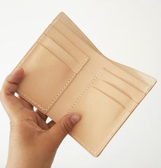 Handmade Vertical Mens Leather Beige billfold Small Wallet Cool Small Slim Bifold Wallets for Men
