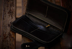 Handmade leather biker trucker wallet leather chain men Snake Brown Carved Tooled wallet